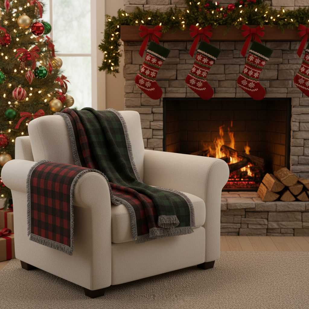 Buffalo Plaid with Fringe Woven Blanket
