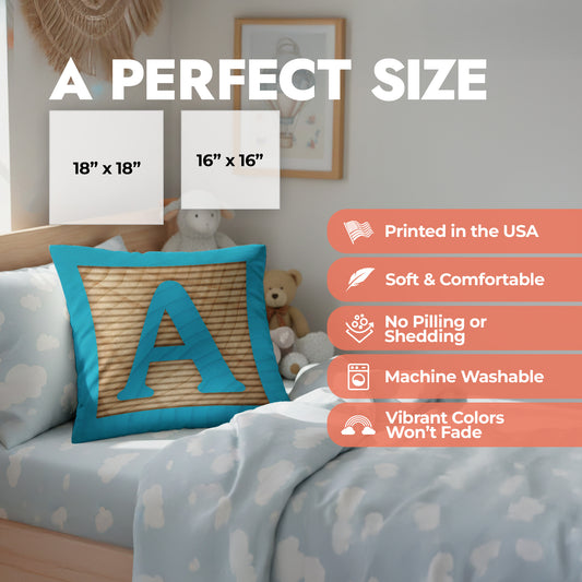 Pillow size chart with a list of product features