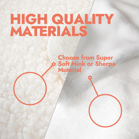Close up of sherpa fleece backed blanket and minky fleece blanket.
