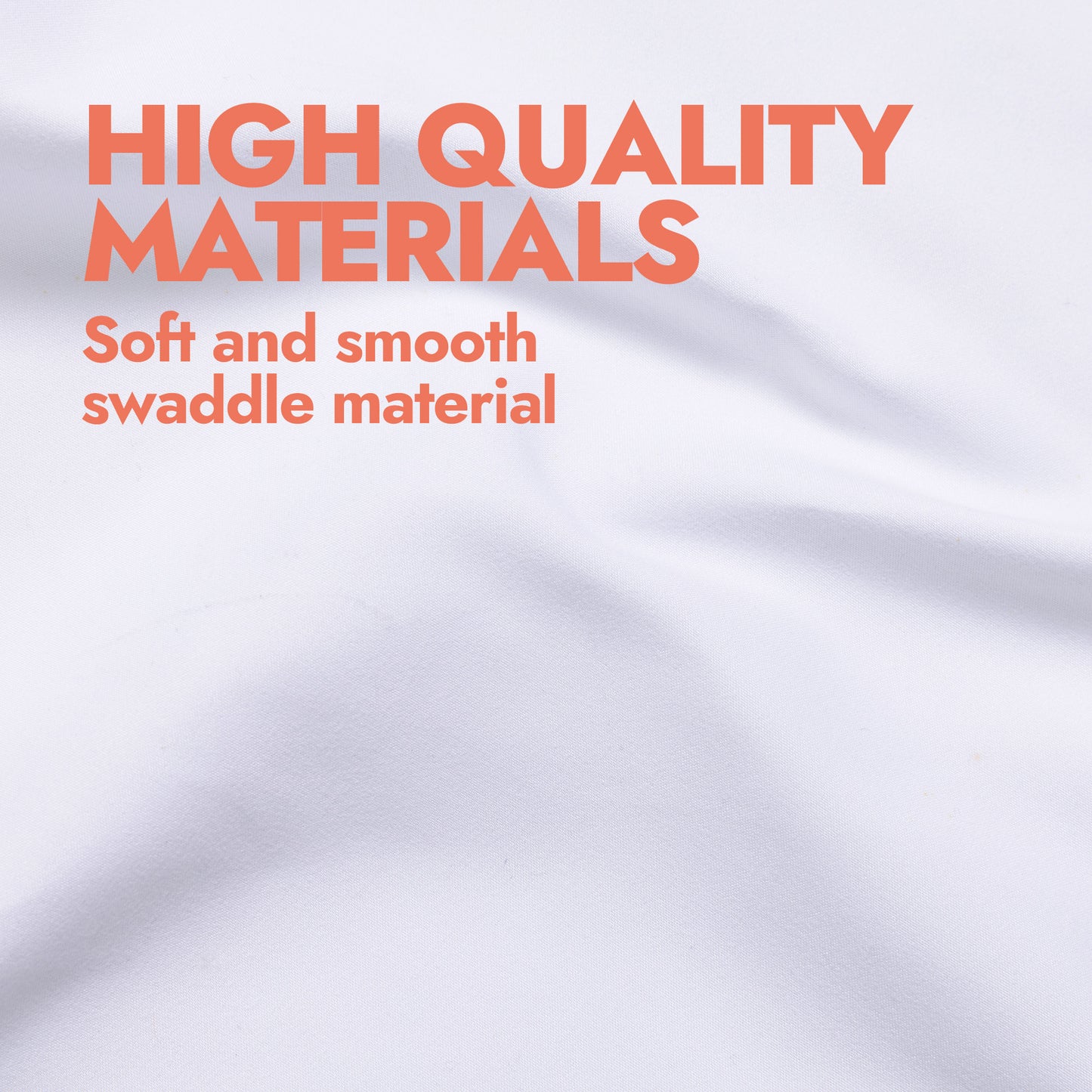 White swaddle material with text about high quality materials and softness.