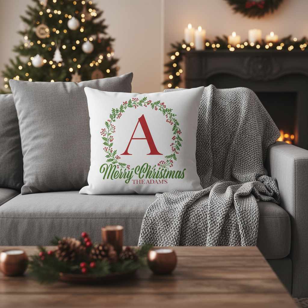Christmas Monogram Letter & Name Pillow
