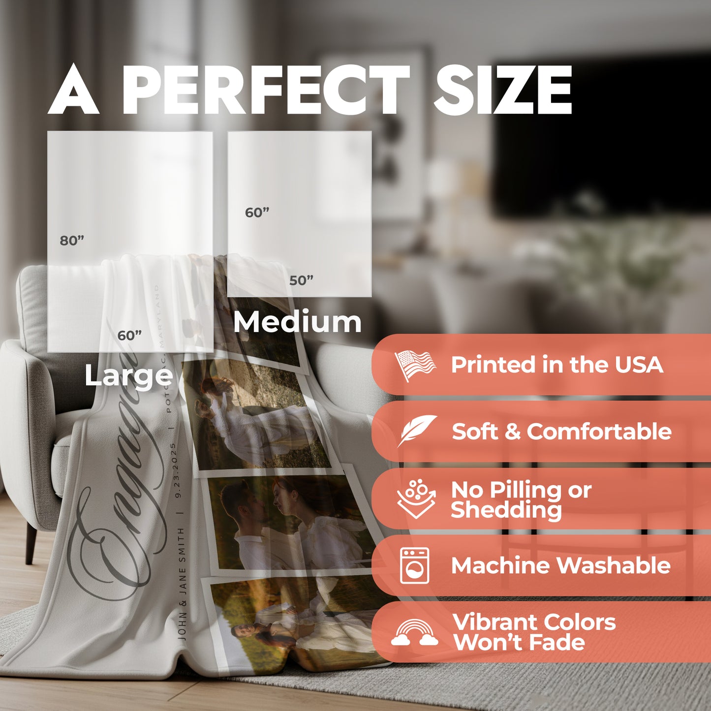 Engagement Polaroid Strip Blanket - 4 Photos