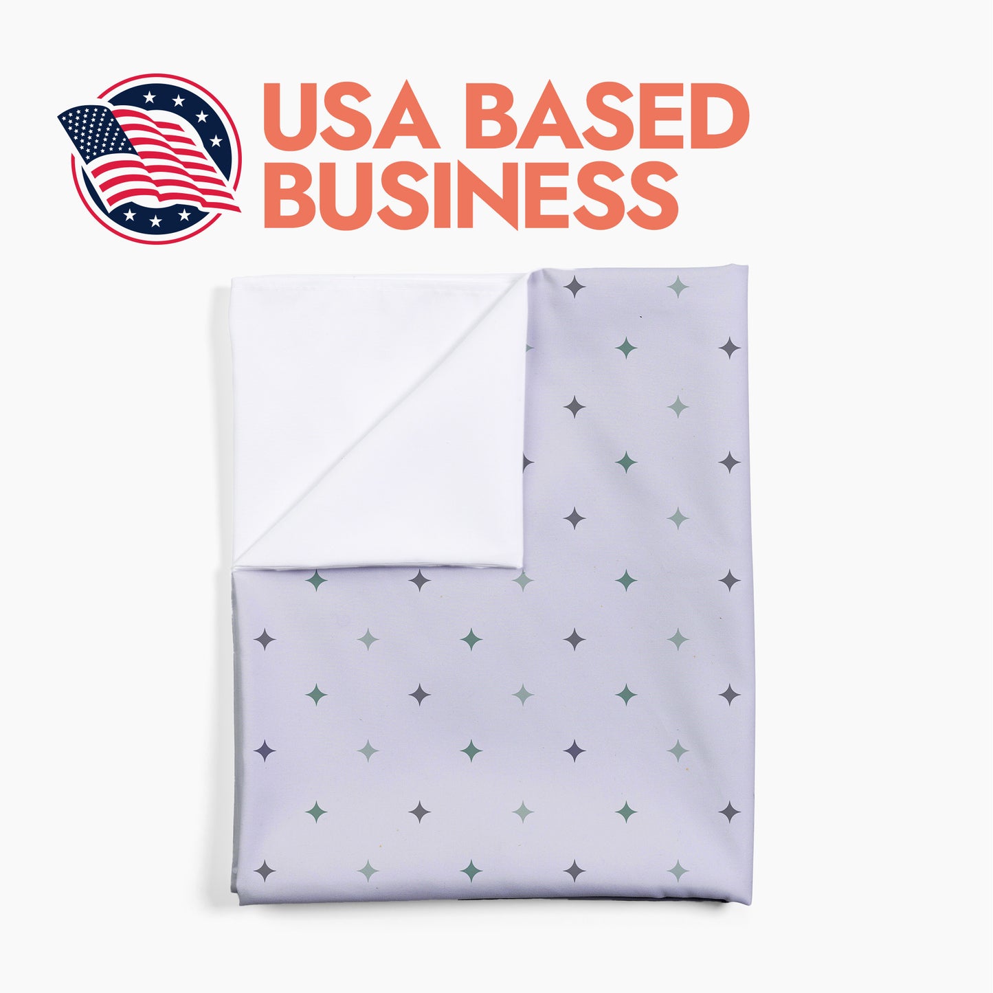 Folded star pattern baby swaddle with header text 'USA Based Business'.