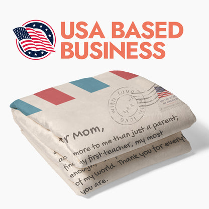 Folded personalized postcard theme blanket with heading text 'USA Based Business'.