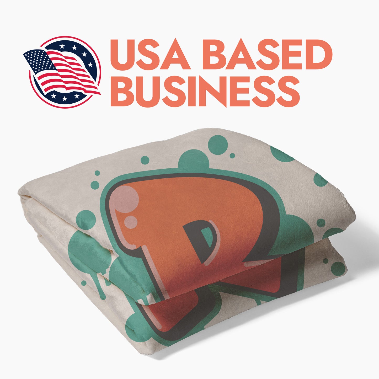 Folded blanket with heading 'USA Based Business'.