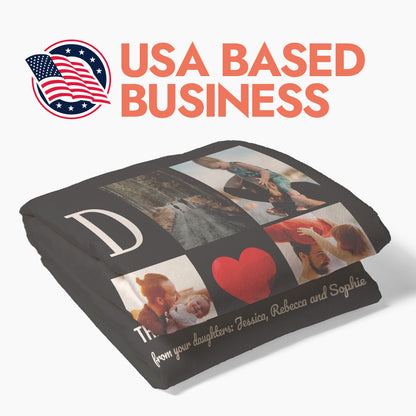 Dad Photo Collage With Custom Text Blanket - 6 Photos