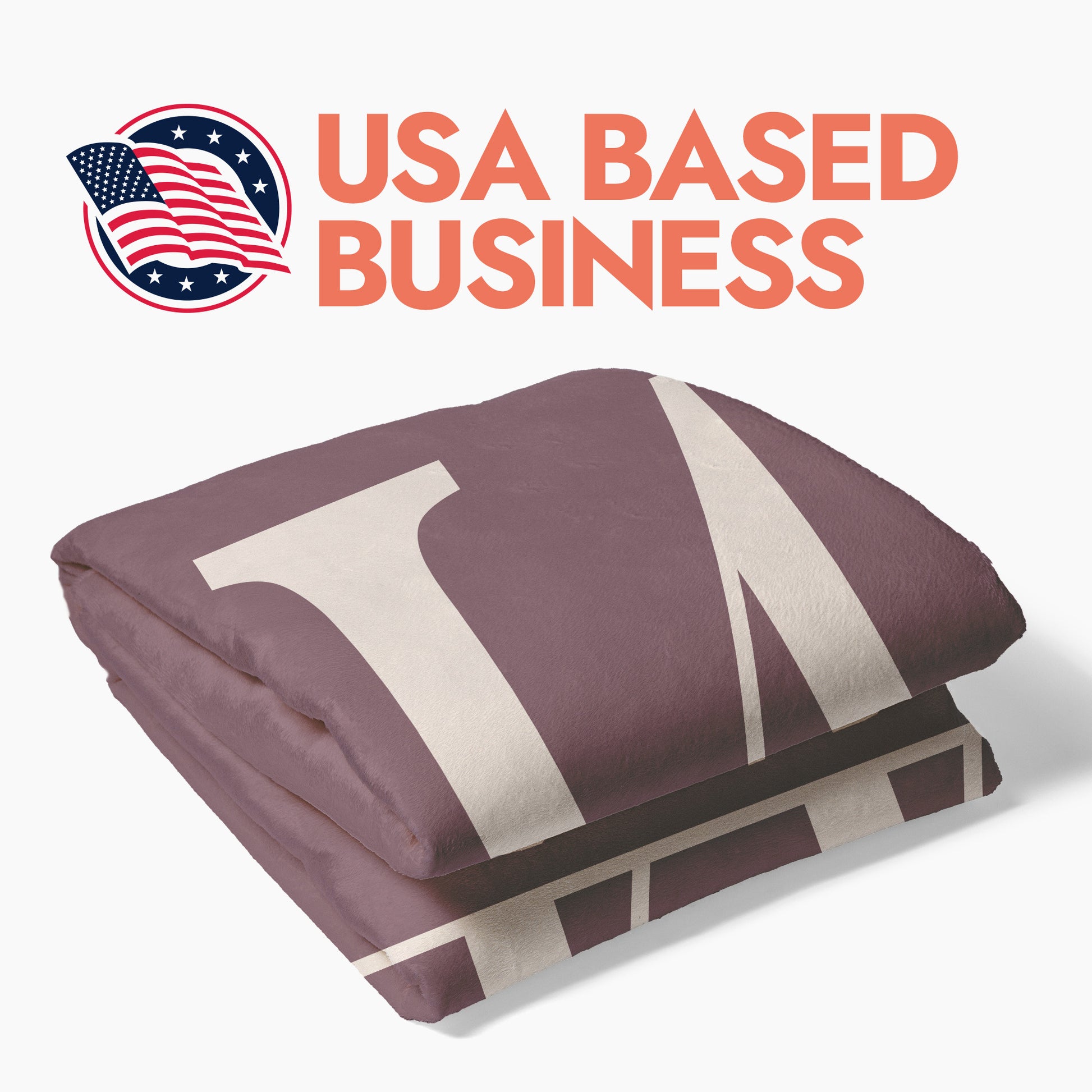 Folded blanket with heading text 'USA Based Business'