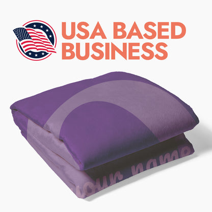 Purple blanket with 'USA Based Business' text and American flag logo on a white background