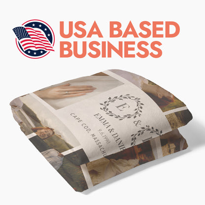 Engagement Initials Photo Collage Blanket - 6 Photos