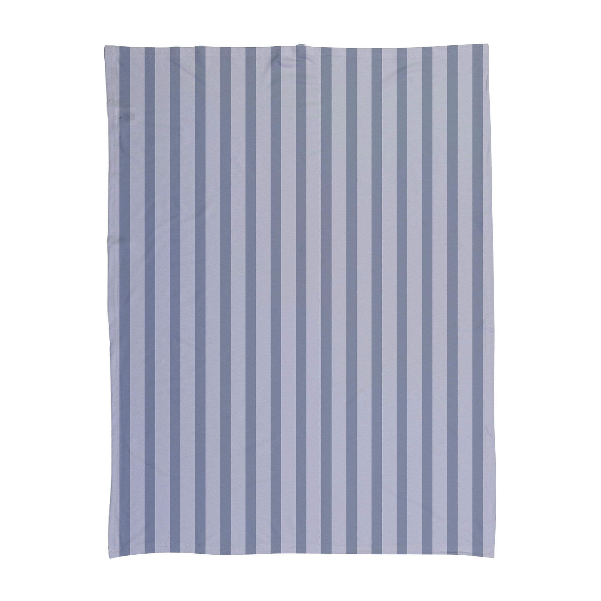 Blue and grey stripes printed on a baby swaddle.