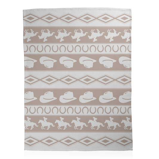 Neutral Cowboy & Horseshoe Striped Throw Blanket