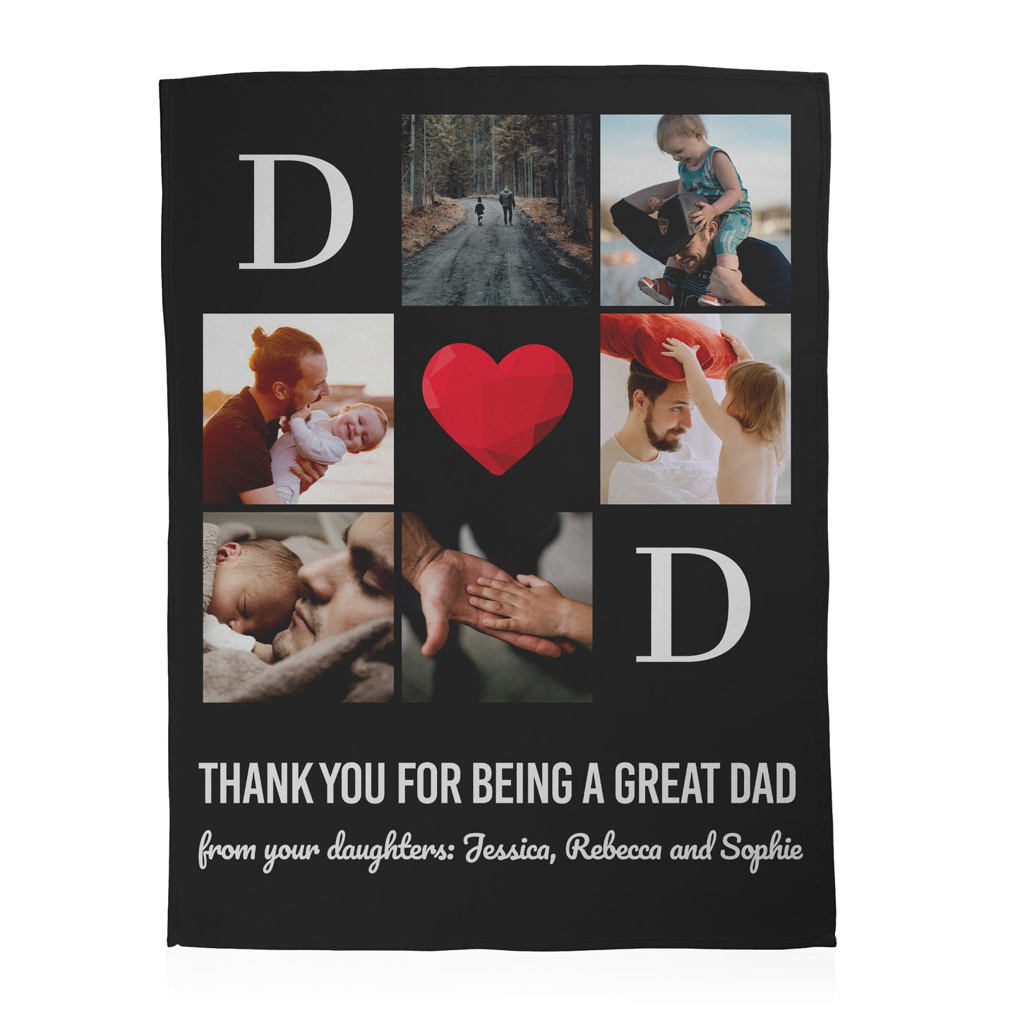 Dad Photo Collage With Custom Text Blanket - 6 Photos