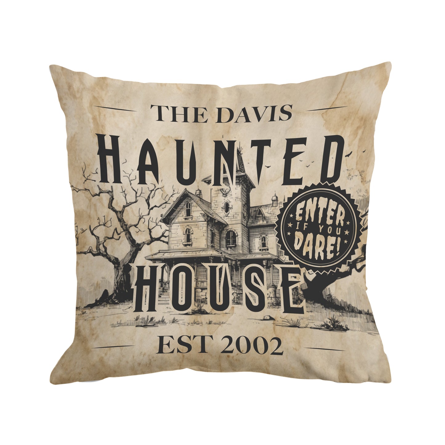 Personalized Text Haunted House Pillow