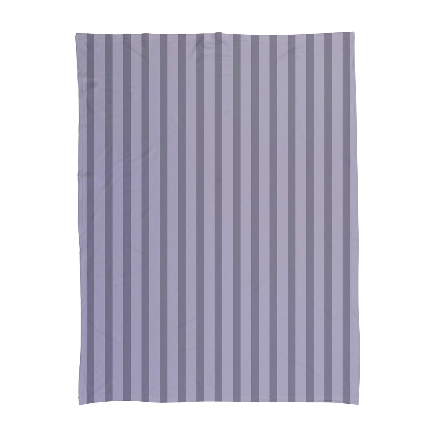 Striped baby swaddle with purple vertical stripes.