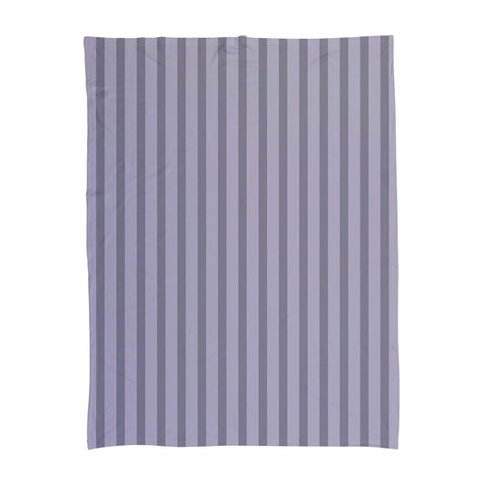 Striped baby swaddle with purple vertical stripes.
