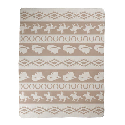 Neutral Cowboy & Horseshoe Striped Throw Blanket
