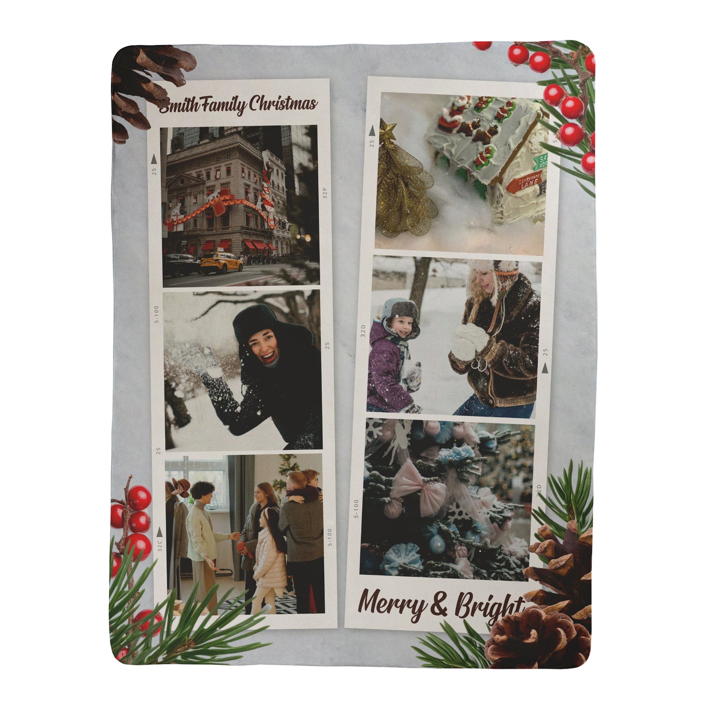 Personalized Christmas photo album with family photos and festive design