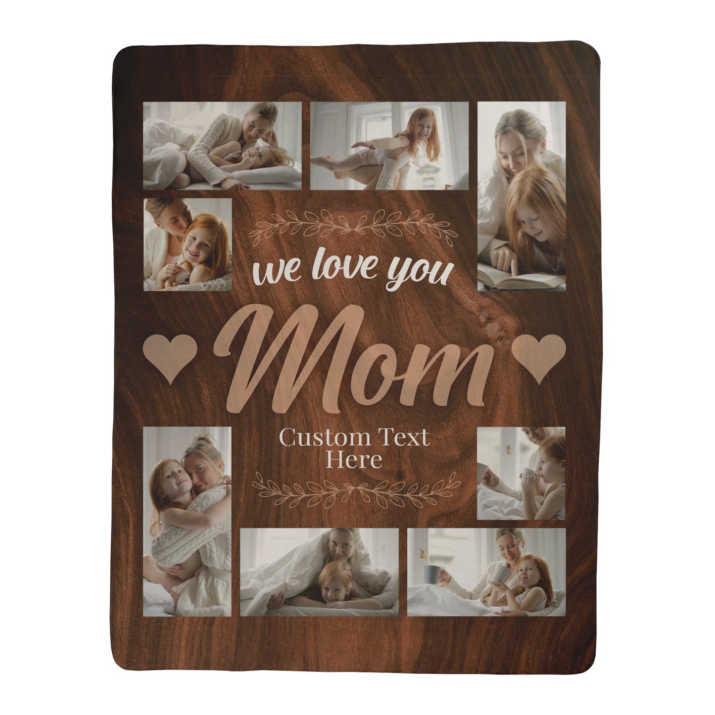 Personalized 8 photo collage blanket for Mom's printed on a sherpa fleece backed blanket.