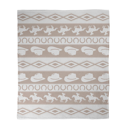 Neutral Cowboy & Horseshoe Striped Throw Blanket