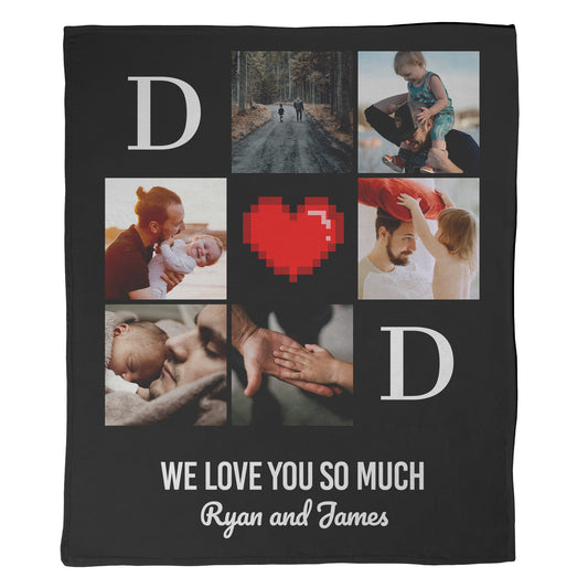 Dad Photo Collage With Custom Text Blanket - 6 Photos
