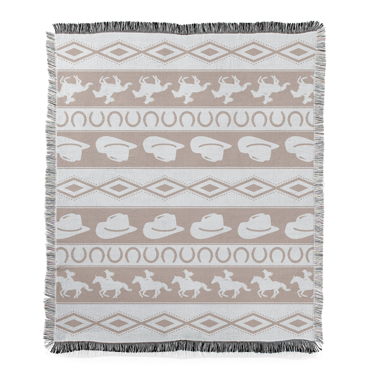 Neutral Cowboy & Horseshoe Striped Throw Blanket