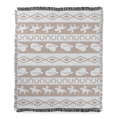 Neutral Cowboy & Horseshoe Striped Throw Blanket