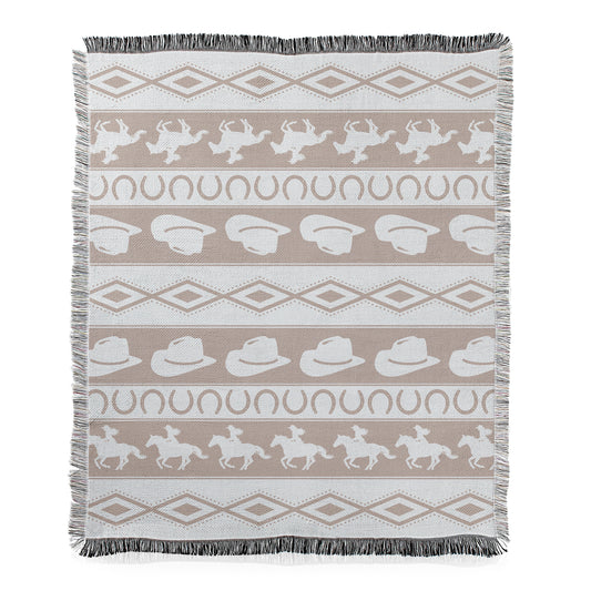 Neutral Cowboy & Horseshoe Striped Throw Blanket