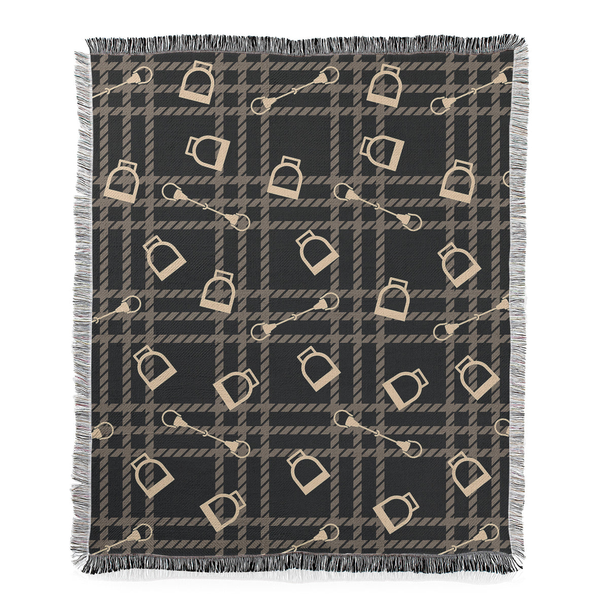 Equestrian Plaid & Stirrup Throw Blanket