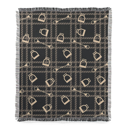 Equestrian Plaid & Stirrup Throw Blanket