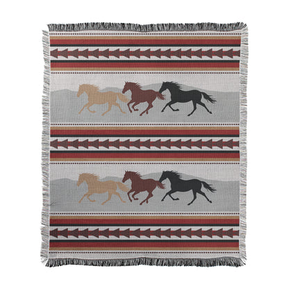 Running Horses with Fringe Woven Blanket