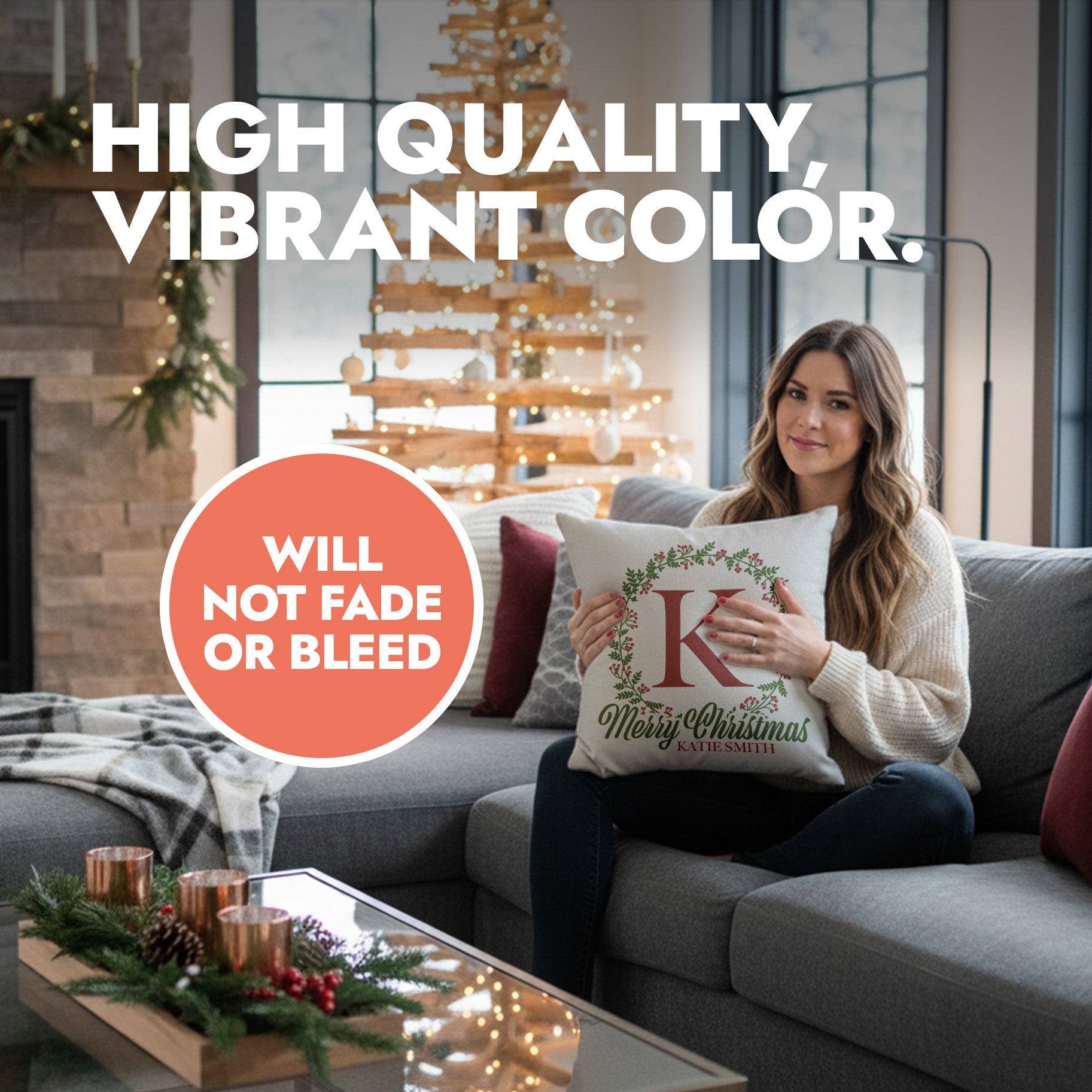 Christmas Monogram Letter & Name Pillow