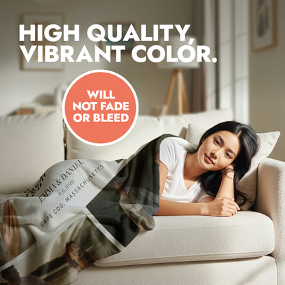 Engagement Initials Photo Collage Blanket - 6 Photos