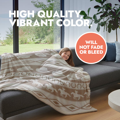 Neutral Cowboy & Horseshoe Striped Throw Blanket