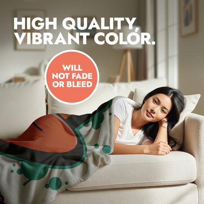 Woman lying on a couch with a colorful blanket, heading text displays 'High Quality Vibrant Color'.