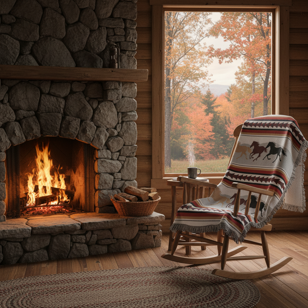 Running Horses with Fringe Woven Blanket