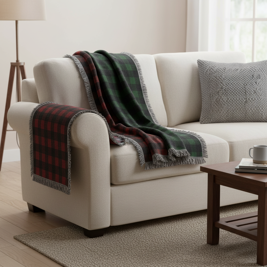 Buffalo Plaid with Fringe Woven Blanket